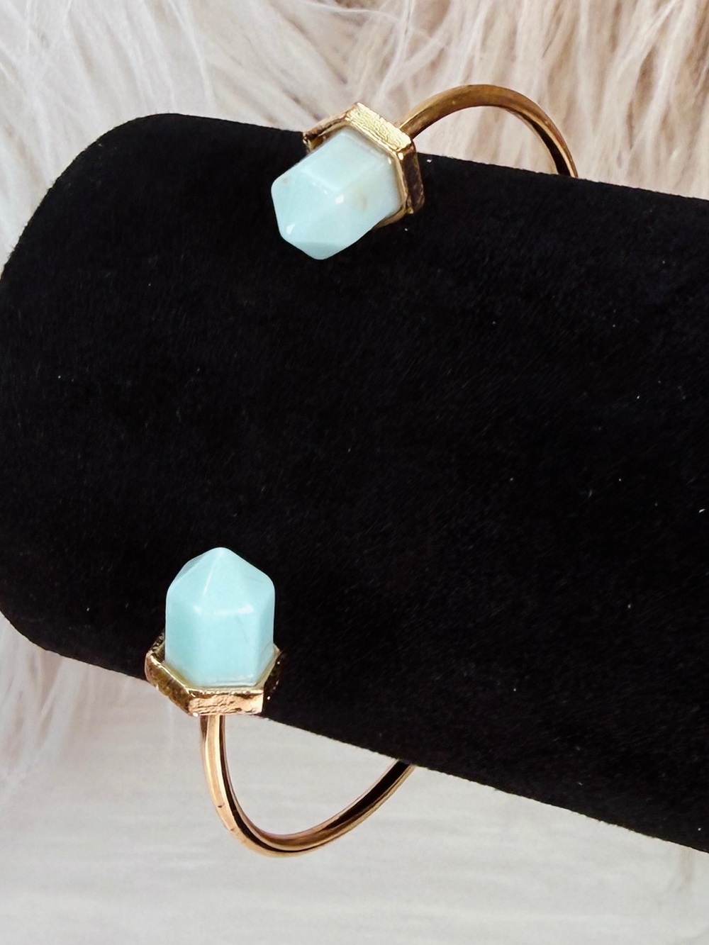 Goldtone minimalist Cuff Bracelet with Light Blue Ends